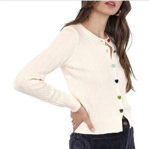 Sadie and Sage heart button cable cardigan in ivory.